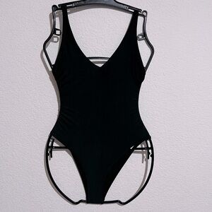 Divided H&M Black V Neckline Plunging Strappy Back One Piece Swimsuit New Size 2